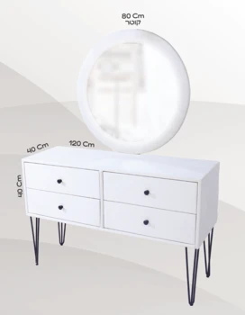 סט שידה לבנה עם מראה עגולה